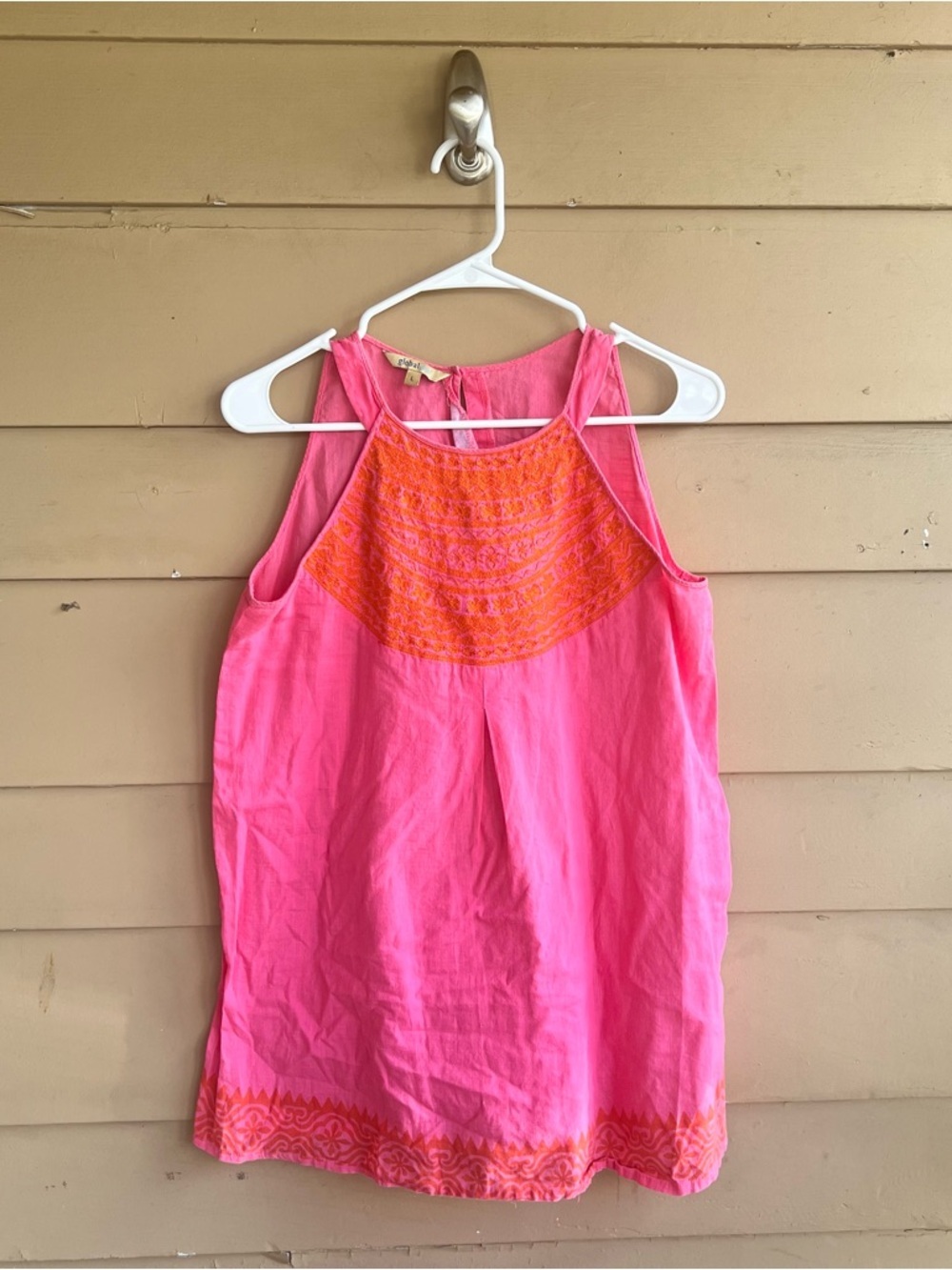 Global Desi Hot Pink Boho Tank Top Size L Lightweight Breathable 100% Cotton